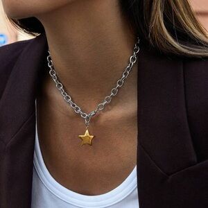 Celine13 Stainless Steel Chain Necklace with Gold Plated‎ Star Pendant